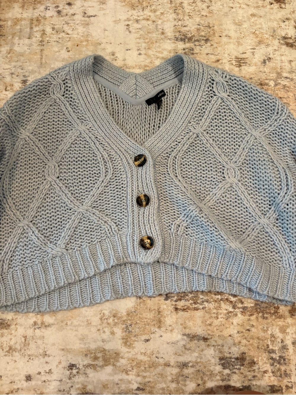 Aqua Light Blue Cable-Knit Cropped Cardigan